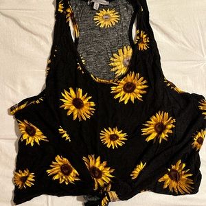 Sunflower print crop top front tie size L/XL